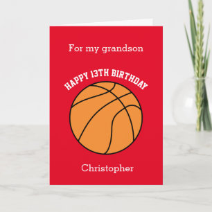 Red Basketball Happy 13th Birthday Grandson Card