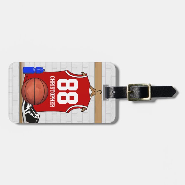 Red Basketball Jersey Luggage Tag (Front Horizontal)