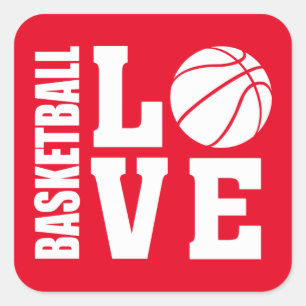 Red Basketball Love, Basketball Square Sticker