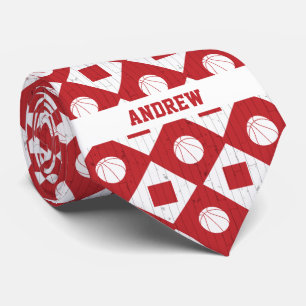 Red Basketball Wood Floor Argyle Pattern Tie
