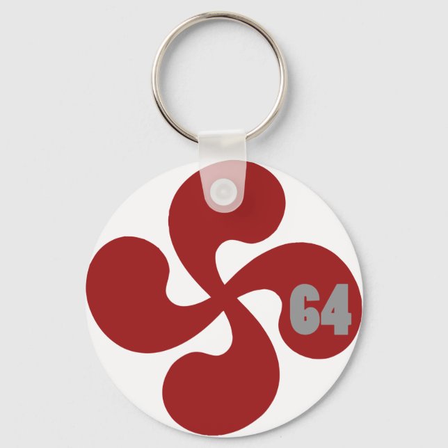 Red Basque Cross 64 Lauburu Key Ring (Front)