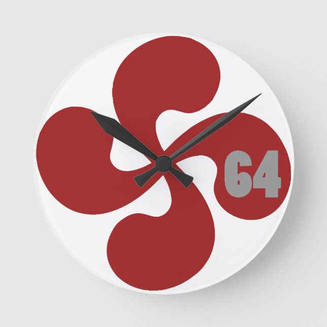 Red Basque Cross 64 Lauburu Round Clock (Front)