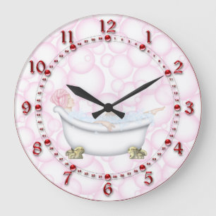 Red Bathroom Bubbles Large Clock