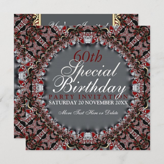 Red Batik Diamond 60th Birthday Invitations (Front/Back)