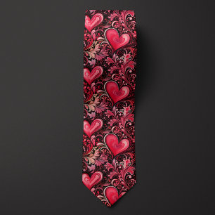 Red Batik-inspired Valentine Heart  Neck Tie