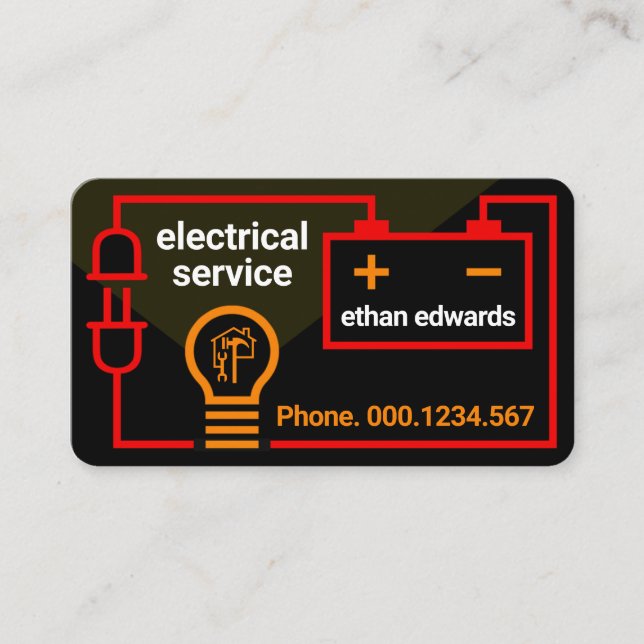 Red Battery Electrical Circuit Business Card (Front)