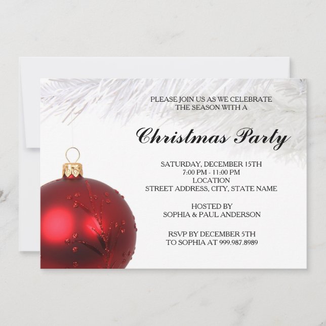 Red Bauble Christmas Party Invitation (Front)