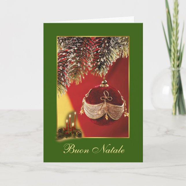 Red bauble, spruce Italian Christmas Holiday Card (Front)