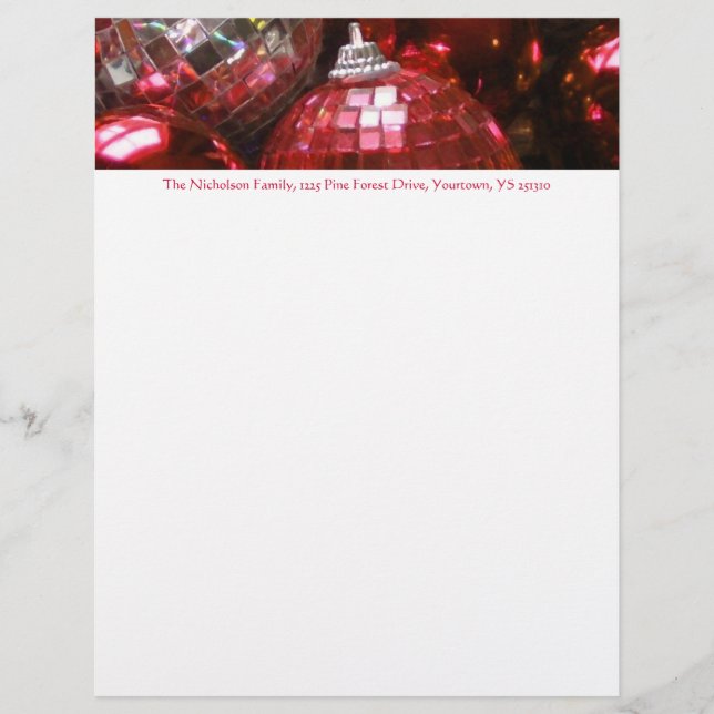 Red Baubles address letterhead red text (Front)