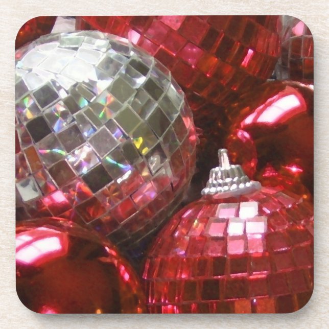 Red Baubles cork back coaster (Front)