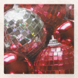 Red Baubles glass coaster