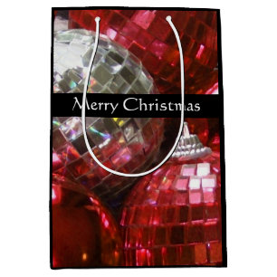 Red Baubles Merry Christmas gift bag medium black