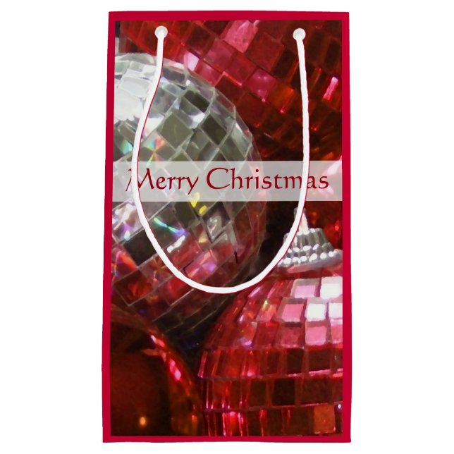Red Baubles Merry Christmas gift bag small (Front)