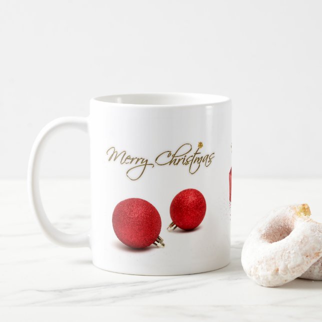 Red Baubles Merry Christmas Mum Coffee Mug (With Donut)