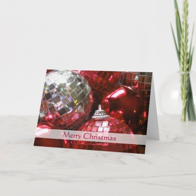 Red Baubles 'Merry Christmas' stripe card (Front)