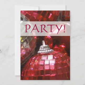 Red Baubles 'Party!' invitation