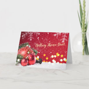 Red baubles, spruce branches Irish Christmas Holiday Card