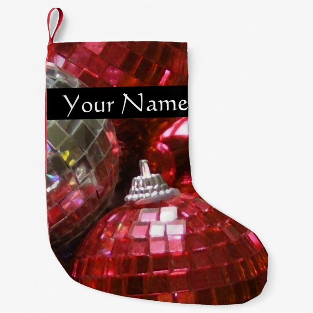 Red Baubles Text stocking black (Front)