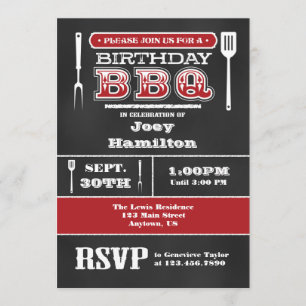 Red BBQ Birthday Chalkboard Invitation