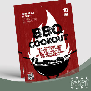 Red BBQ Cookout Fire Flame Cooking Grill Event Flyer