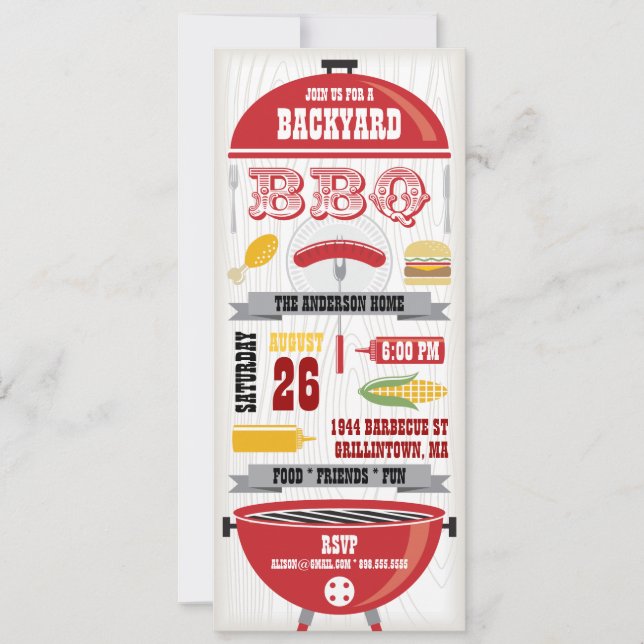 RED BBQ GRILL PARTY INVITATION (Front)