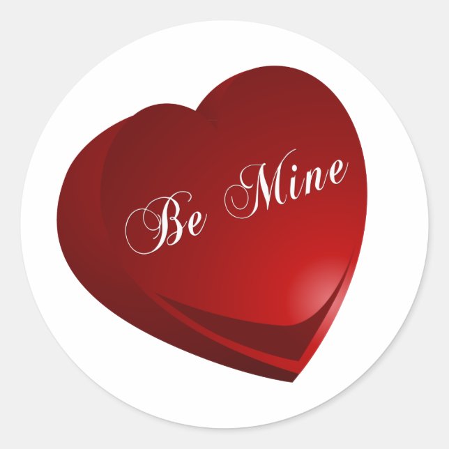 Red Be Mine Heart Classic Round Sticker (Front)