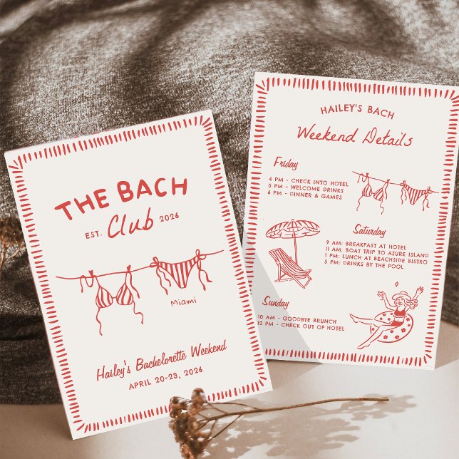 Red Beach Bachelorette Weekend Itinerary Invitation (Creator Uploaded)