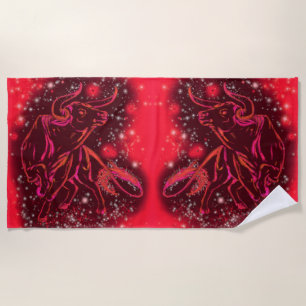 Red Beach Towel Bulls Running in Starry Night