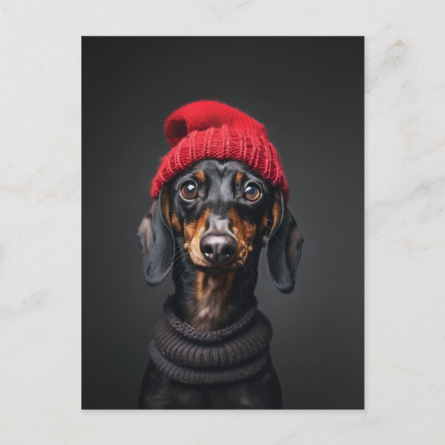 Red Beanie Dachshund Postcard (Front)