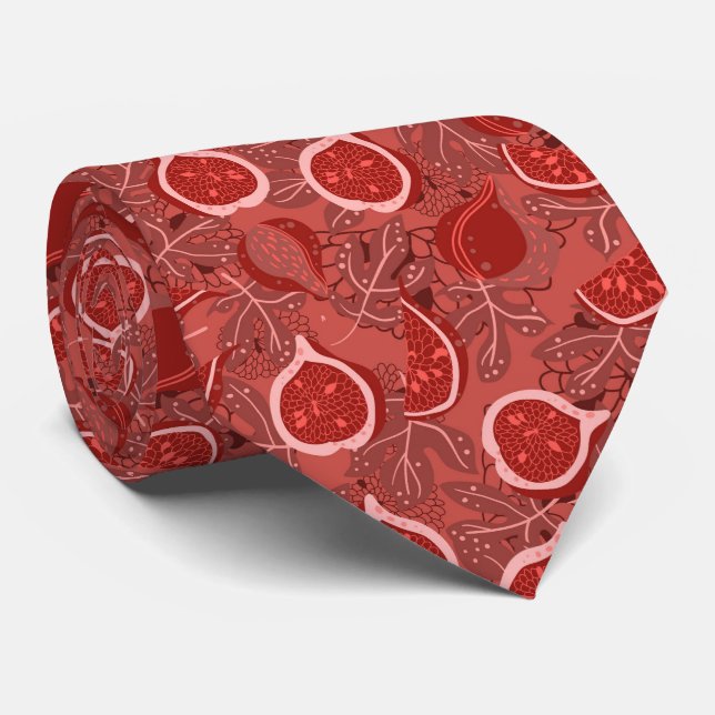 Red beautiful fig fruit pattern tie (Rolled)