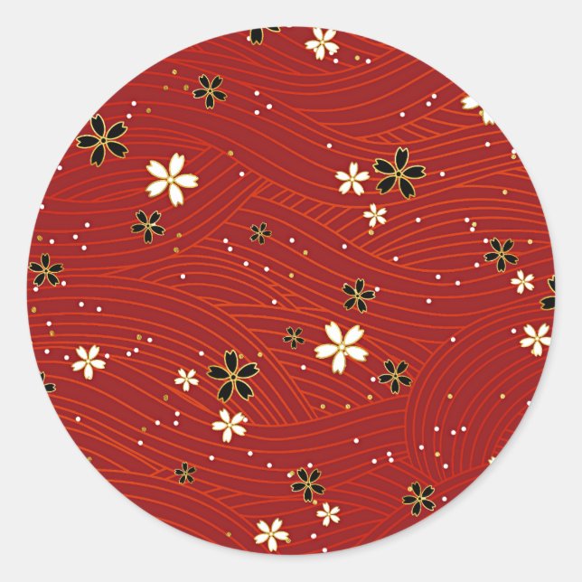 Red Beauty, decorative floral design, Classic Round Sticker (Front)