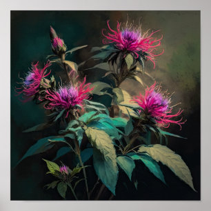 Red Bee Balm Flower Art Print Poster