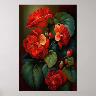 Red Begonias Flower Art Print Poster