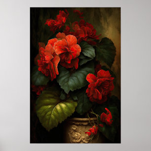 Red Begonias Flower Art Print Poster