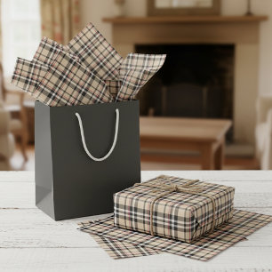 Red Beige Black White Squares Tartan Plaid Pattern Tissue Paper