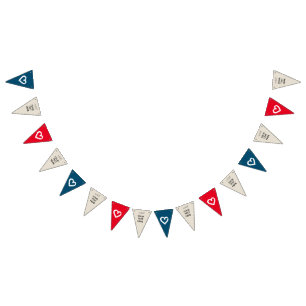 Red Beige Blue Hearts Party DIY CUSTOMIZE IT Bunting