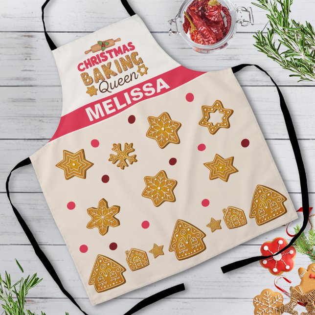 Red Beige Cream Cookie Christmas Baking Queen Apron (Creator Uploaded)