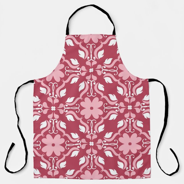 Red, beige floral, seamless wallpaper pattern. apron (Front)