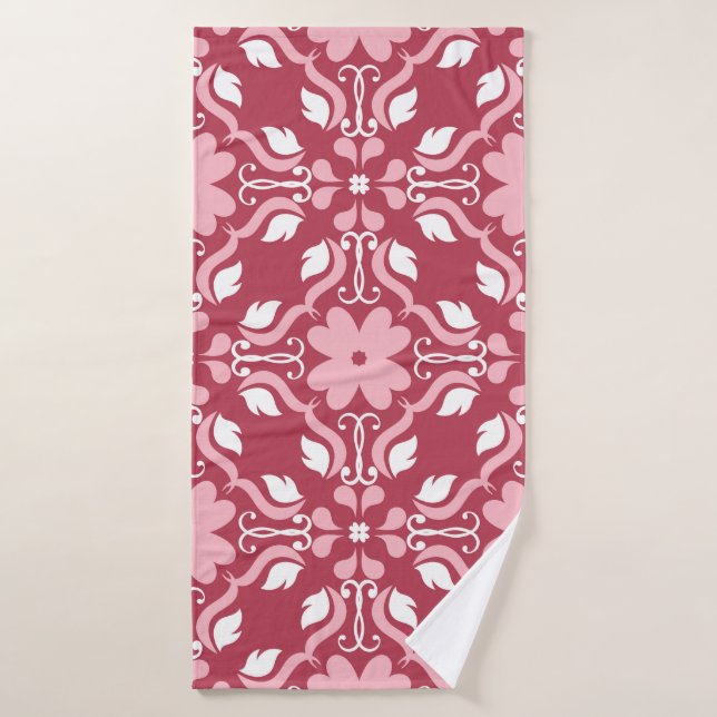 Red, beige floral, seamless wallpaper pattern. bath towel (Bath Towel)