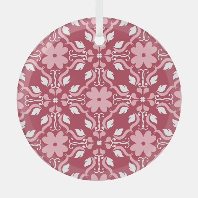 Red, beige floral, seamless wallpaper pattern. glass tree decoration (Front)