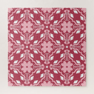 Red, beige floral, seamless wallpaper pattern. jigsaw puzzle