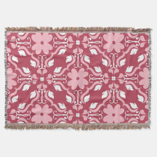 Red, beige floral, seamless wallpaper pattern. throw blanket