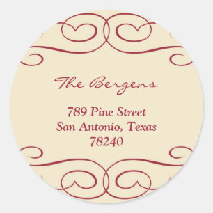 Red beige flourish Christmas holiday address label