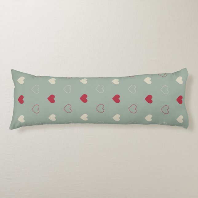 Red & Beige Heart Pattern Wallpaper Body Cushion (Front)