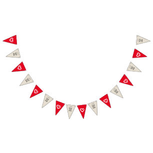 Red Beige Hearts girls boys Party CUSTOMIZE IT Bunting