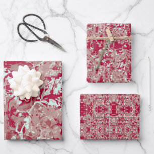 Red + Beige Marble Wrapping Paper Sheets
