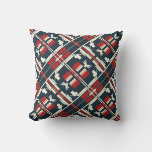 Red Beige Navy Diagonal Southwest Look Abstract   Cushion