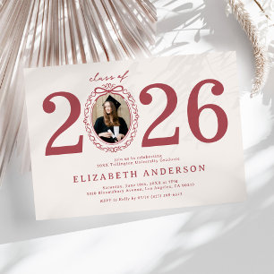 Red & Beige Photo 2026 Graduation Party Invitation