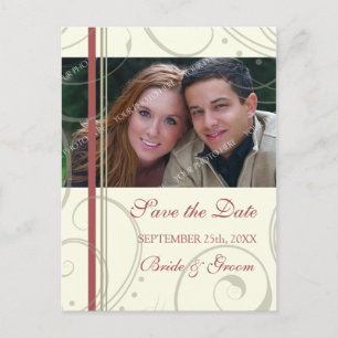 Red Beige Photo Save the Date Wedding Postcards
