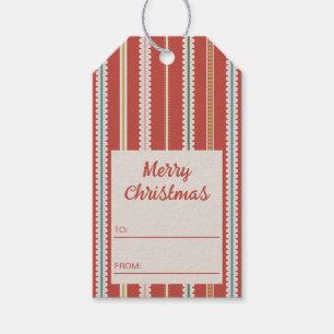 Red Beige Scalloped Stripes Merry Christmas Gift Tags